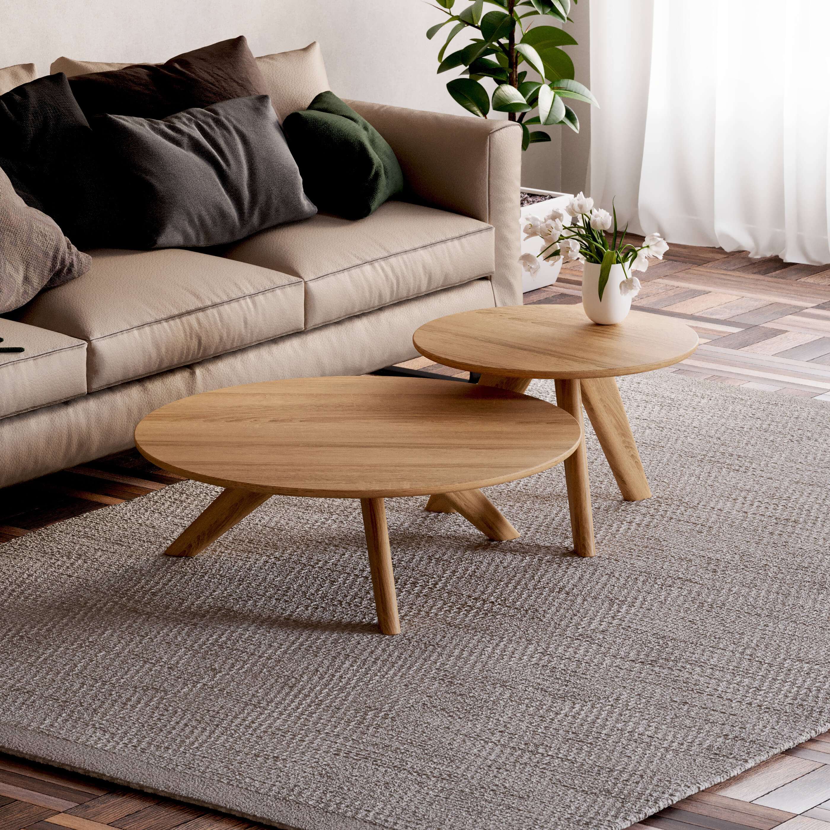 Set of two The York coffee tables in different sizes – front view on white background